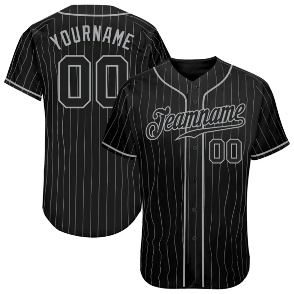 Custom Black Pinstripe Baseball Jersey with Black-Gray