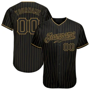 Custom Black Pinstripe Baseball Jersey with Black-Old Gold