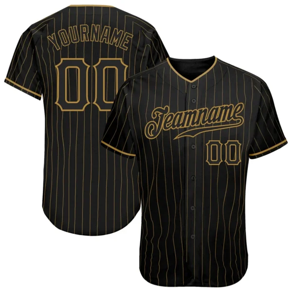 Custom Black Pinstripe Baseball Jersey with Black-Old Gold