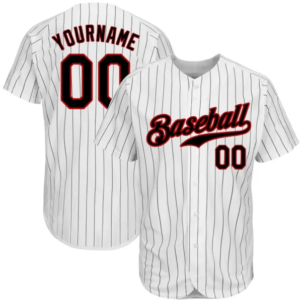 Custom White Pinstripe Baseball Jersey with Black-Red