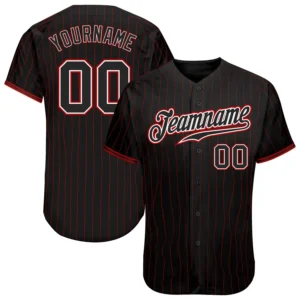 Custom Black Pinstripe Baseball Jersey with Black-White