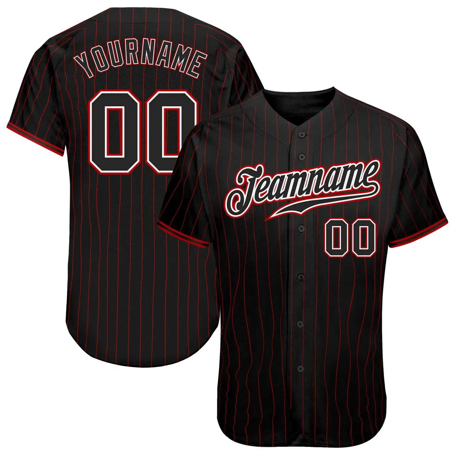 Custom Black Pinstripe Baseball Jersey with Black-White