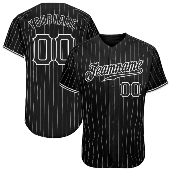 Custom Black Pinstripe Baseball Jersey with Black-White
