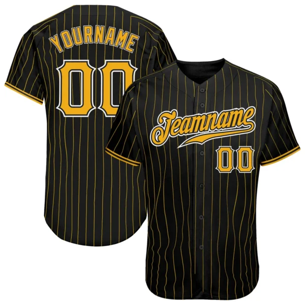 Custom Black Pinstripe Baseball Jersey with Gold-White