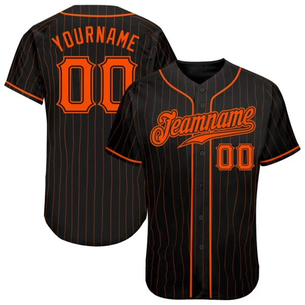 Custom Black Pinstripe Baseball Jersey with Orange-Black