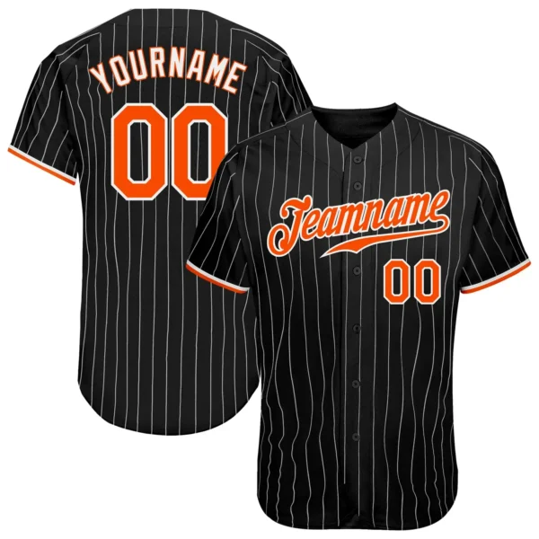 Custom Black Pinstripe Baseball Jersey with Orange-White