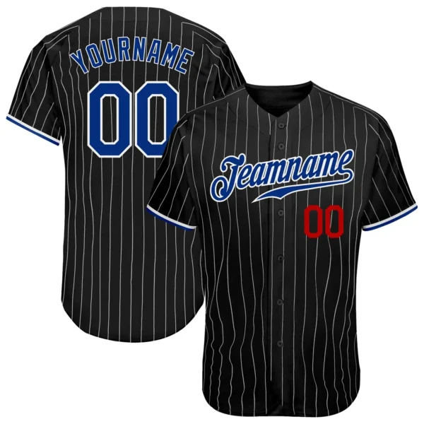 Custom Black Pinstripe Baseball Jersey with Royal-Red