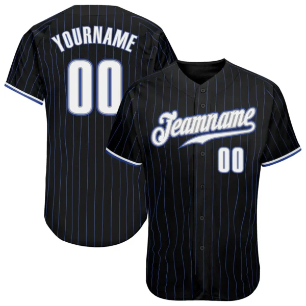 Custom Black Pinstripe Baseball Jersey with White-Gray