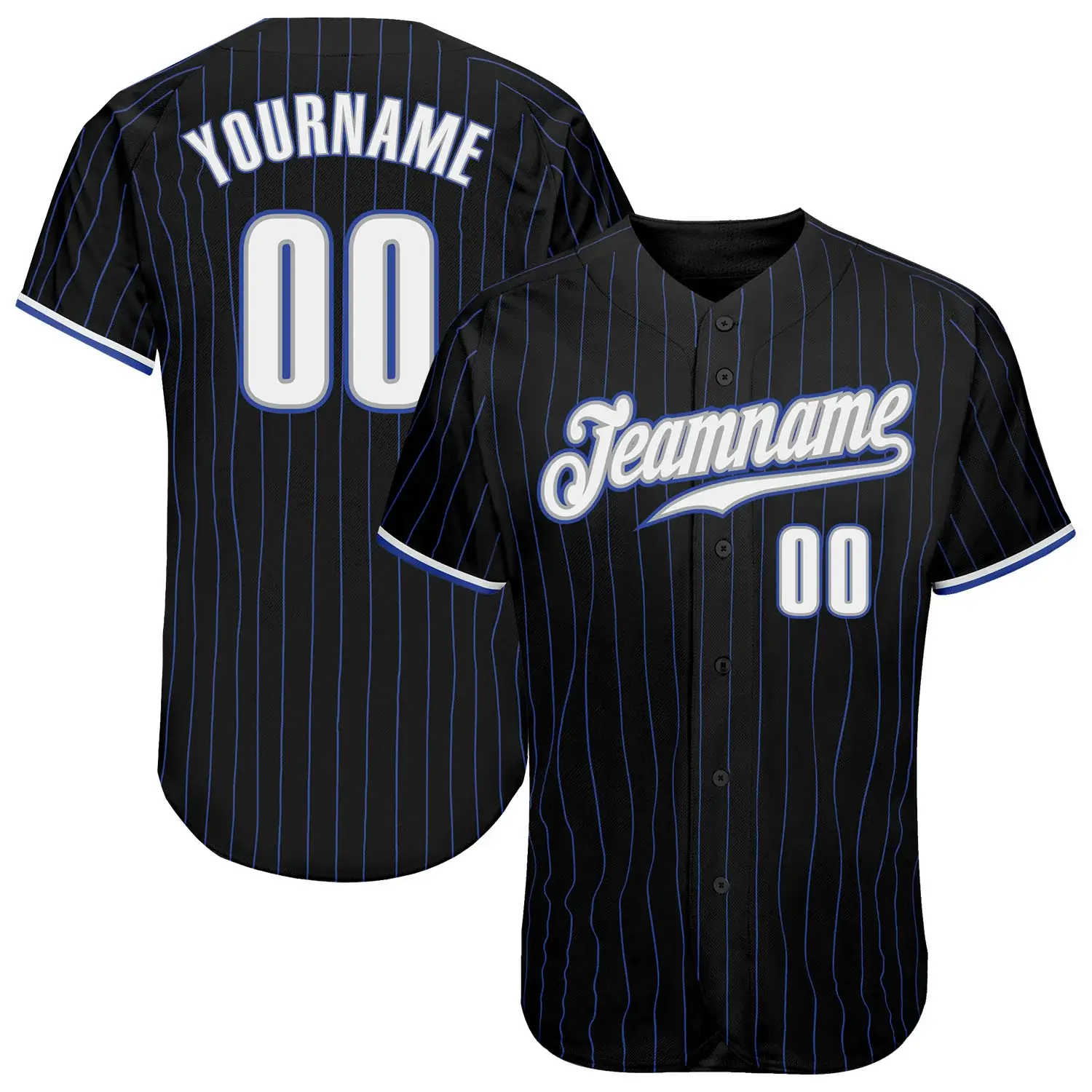 Custom Black Pinstripe Baseball Jersey with White-Gray