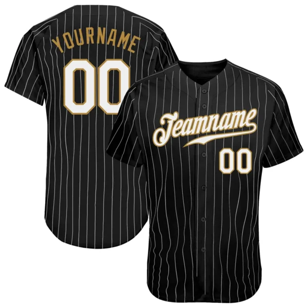 Custom Black Pinstripe Baseball Jersey with White-Old Gold
