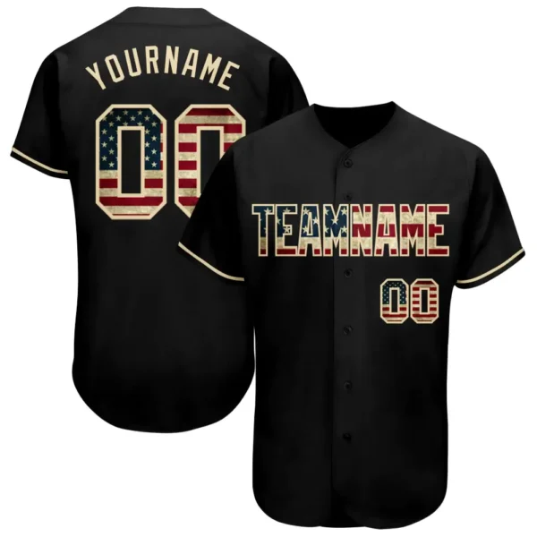 Custom Black USA Flag Baseball Jersey with Cream