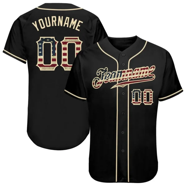 Custom Black USA Flag Baseball Jersey with Cream