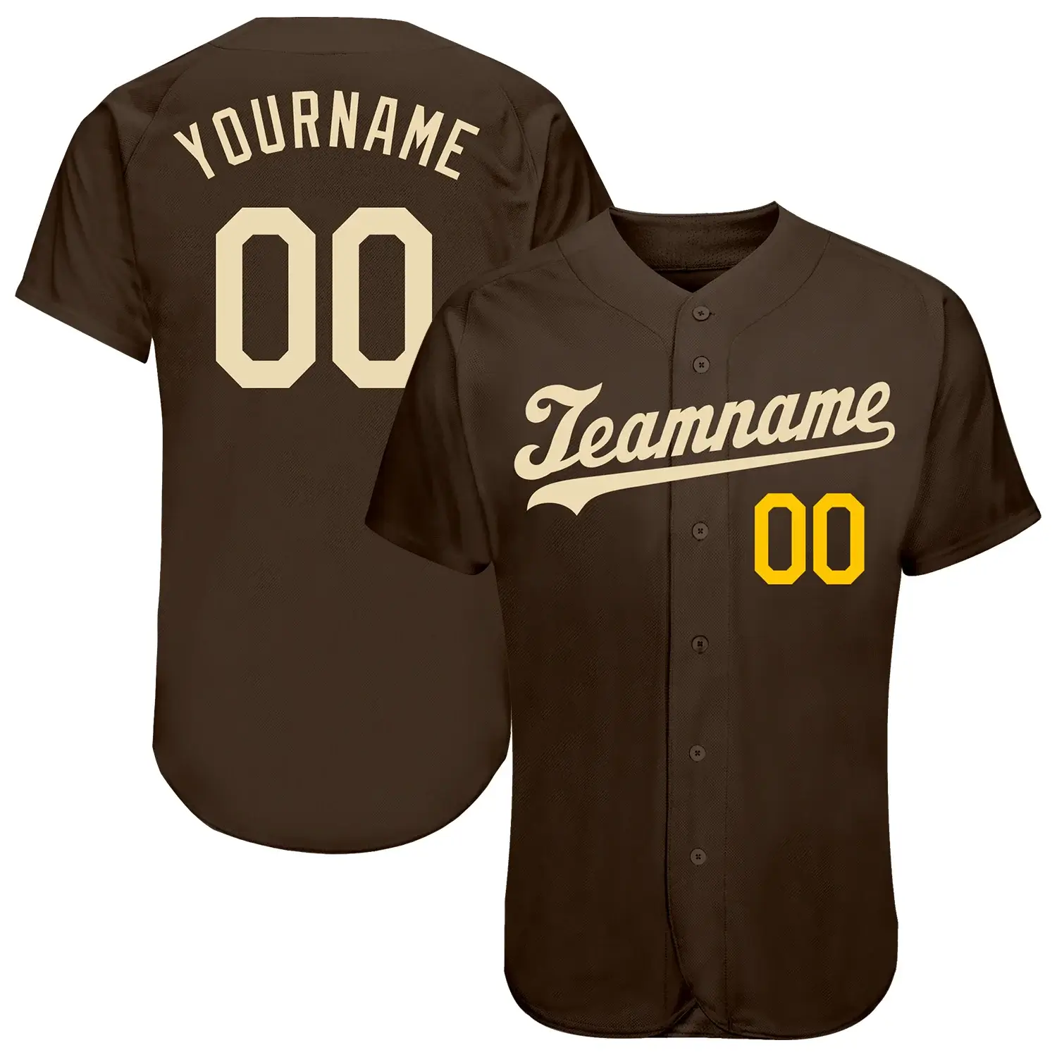 Custom Brown Baseball Jersey with Cream-Gold