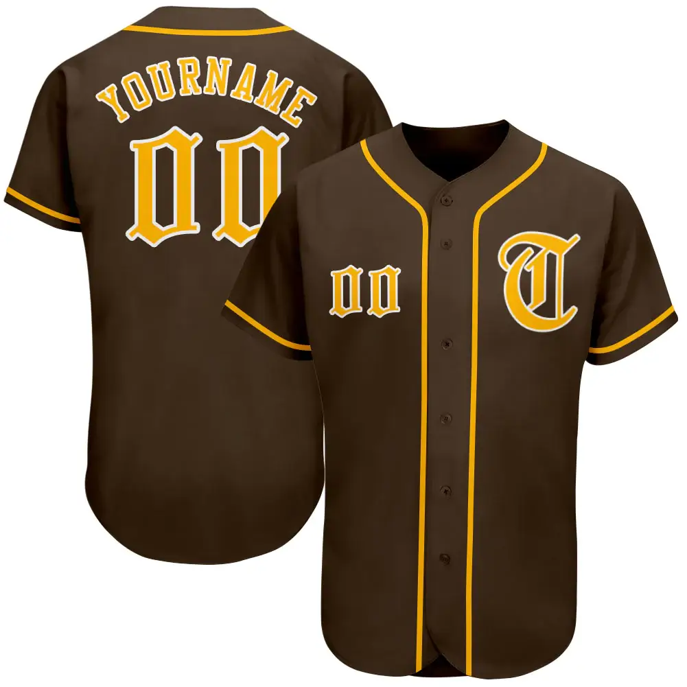 Custom Brown Baseball Jersey with Gold-White