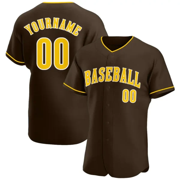 Custom Brown Baseball Jersey with Gold-White