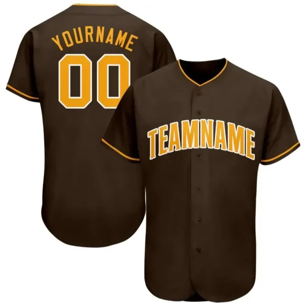Custom Brown Baseball Jersey with Gold-White