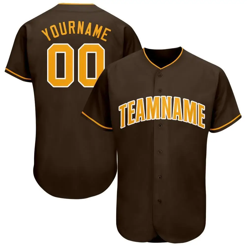 Custom Brown Baseball Jersey with Gold-White
