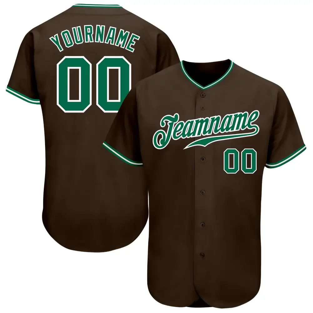 Custom Brown Baseball Jersey with Kelly Green-White