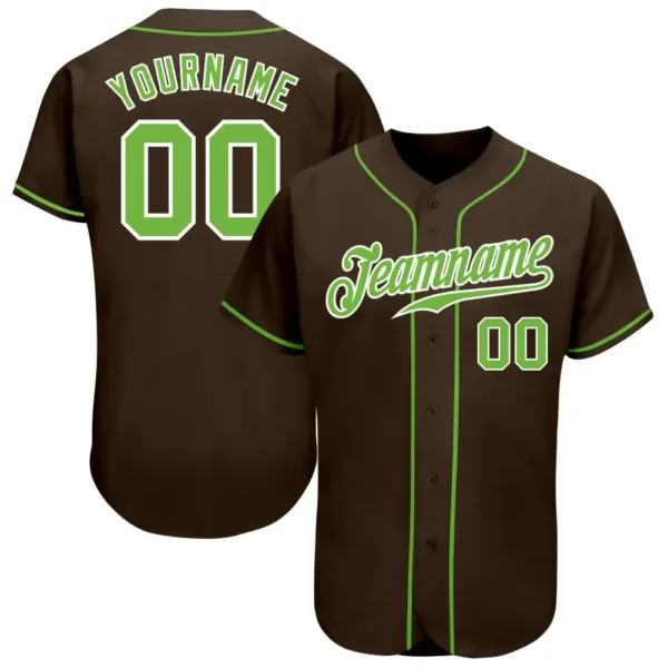 Custom Brown Baseball Jersey with Neon Green-White