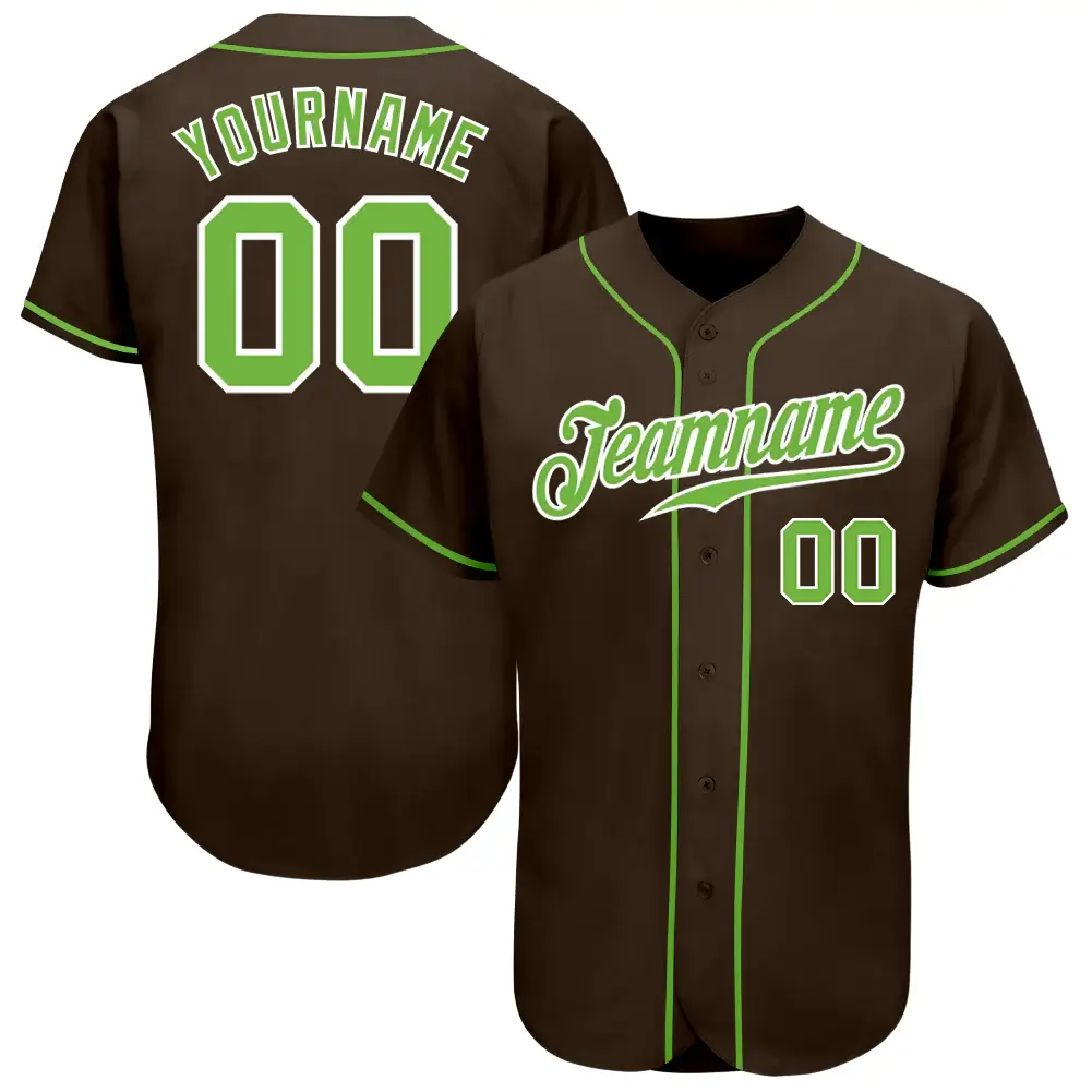 Custom Brown Baseball Jersey with Neon Green-White