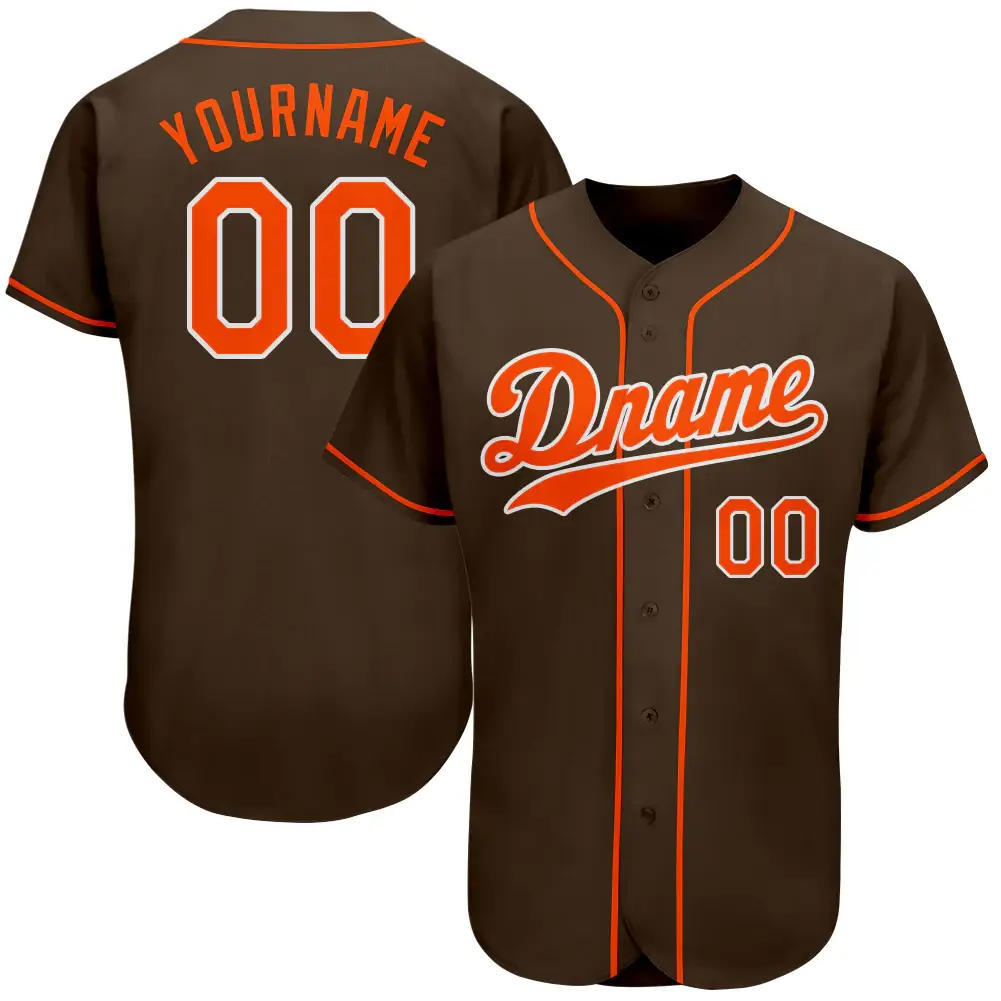 Custom Brown Baseball Jersey with Orange-White