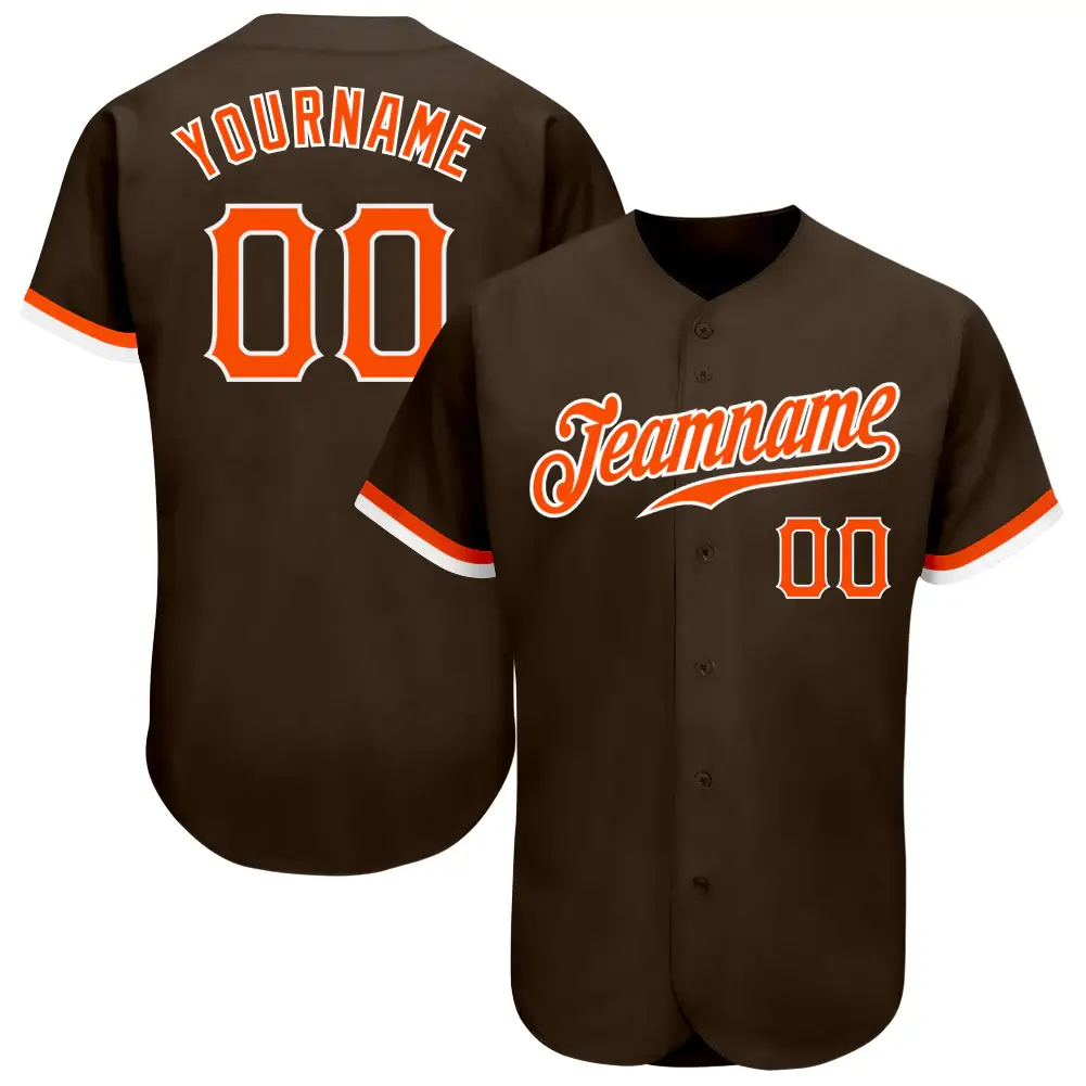 Custom Brown Baseball Jersey with Orange-White