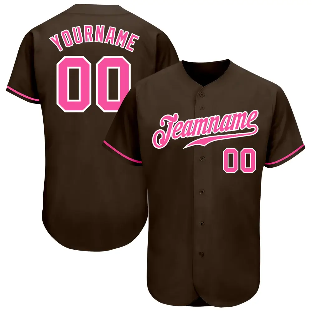 Custom Brown Baseball Jersey with Pink-White