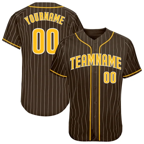 Custom Brown Pinstripe Baseball Jersey with Gold-White