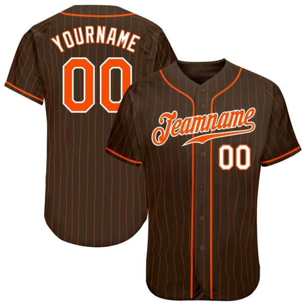Custom Brown Pinstripe Baseball Jersey with Orange-White