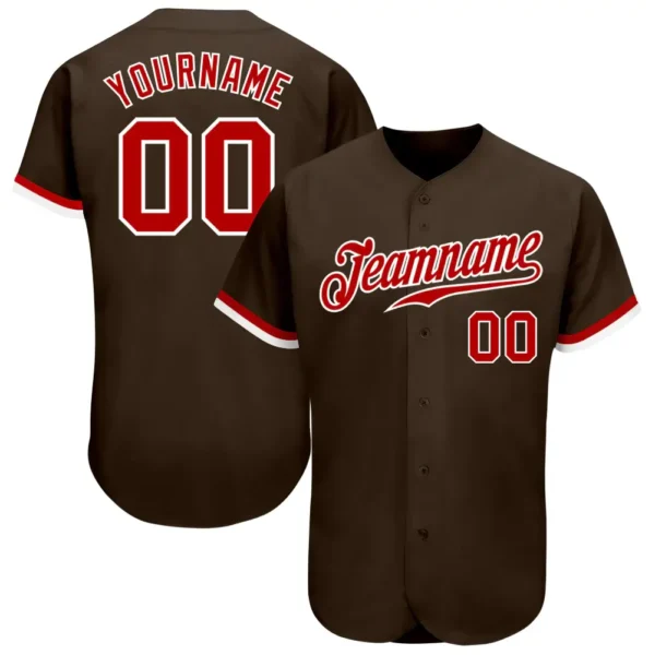 Custom Brown Baseball Jersey with Red-White