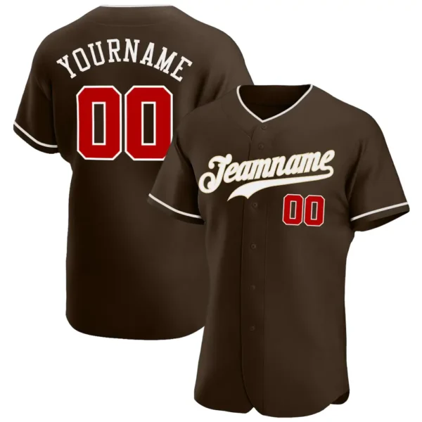 Custom Brown Baseball Jersey with Red-White