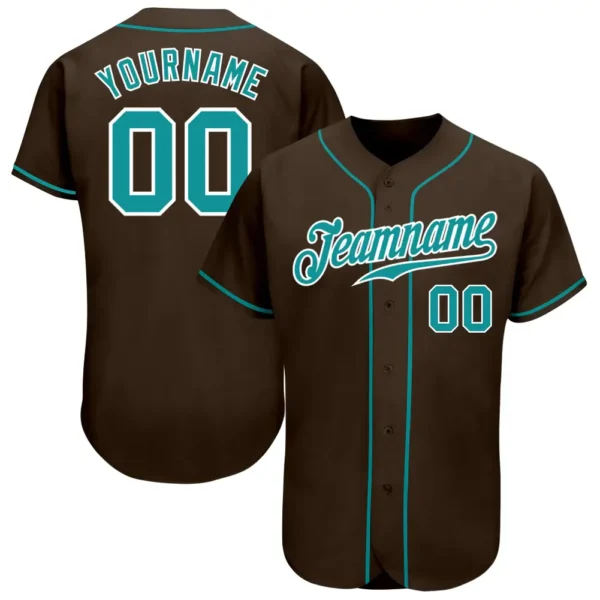 Custom Brown Baseball Jersey with Teal-White