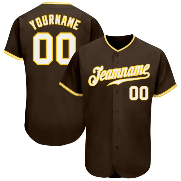 Custom Brown Baseball Jersey with White-Gold