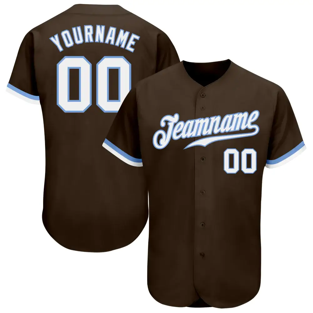 Custom Brown Baseball Jersey with White-Light Blue