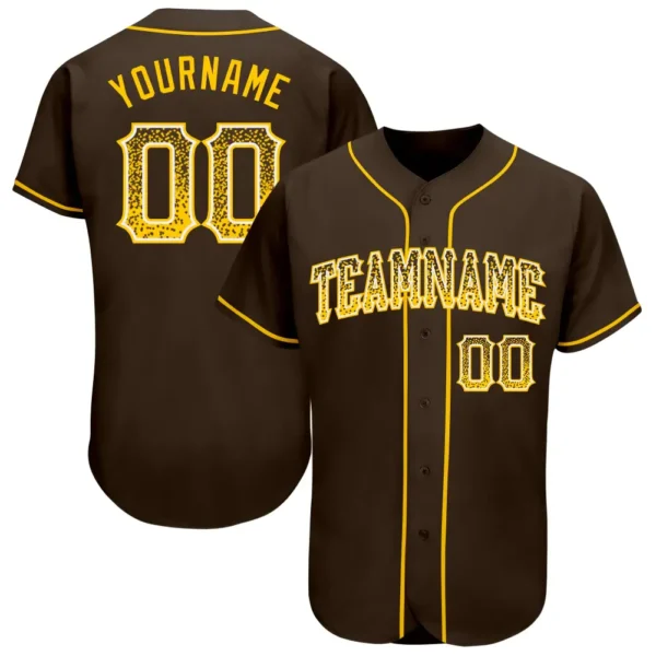 Custom Brown Drift Fashion Baseball Jersey with Gold-White