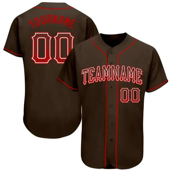 Custom Brown Drift Fashion Baseball Jersey with Red-White