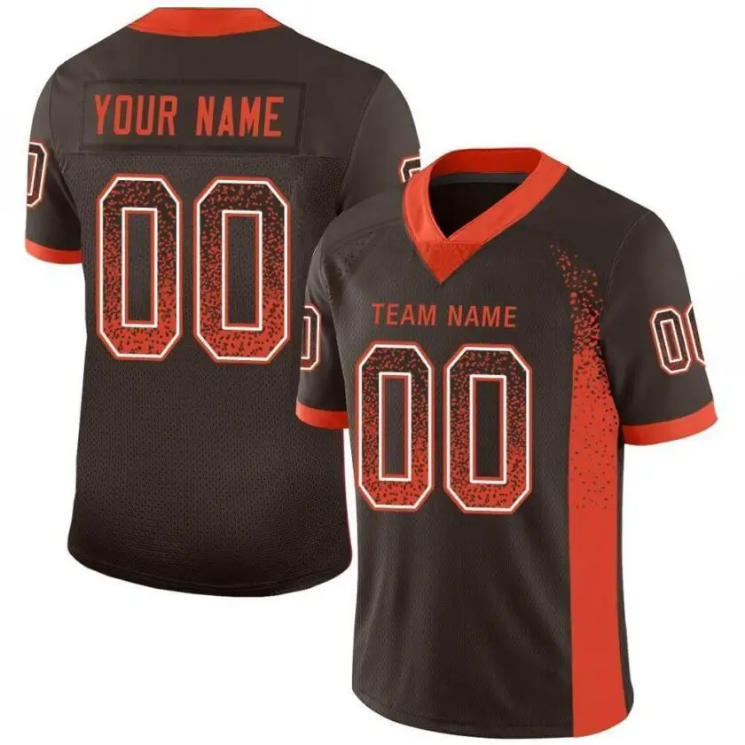 Custom Brown Mesh Drift Fashion Football Jersey with Orange