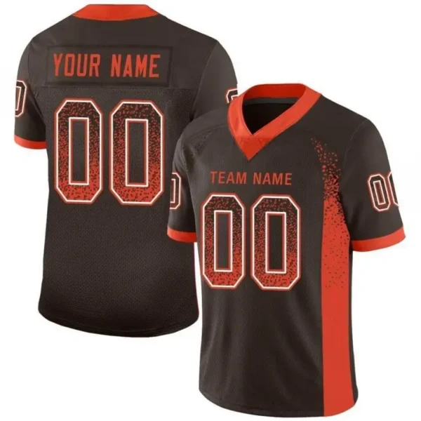 Custom Brown Mesh Drift Fashion Football Jersey with Orange