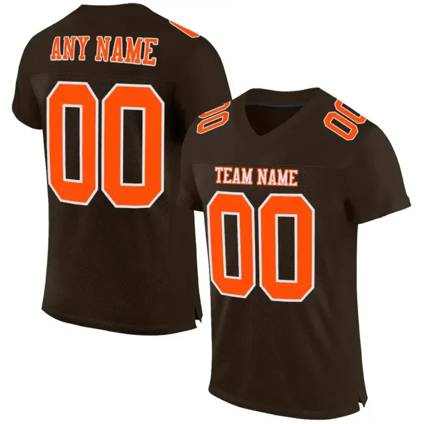Custom Brown Mesh Football Jersey with Orange