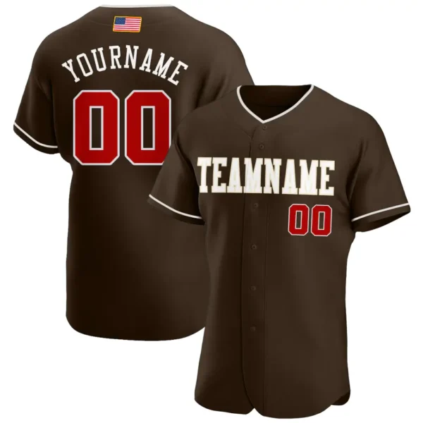 Custom Brown USA Flag Fashion Baseball Jersey with Red White