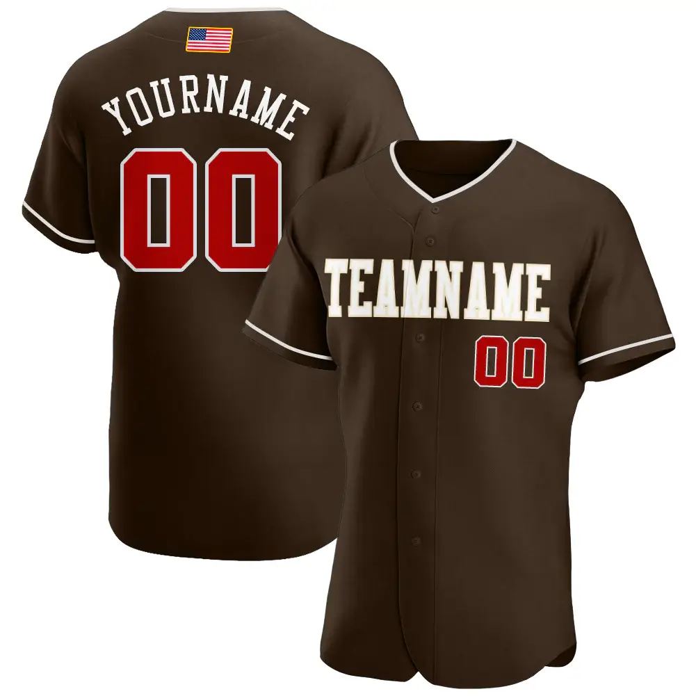 Custom Brown USA Flag Fashion Baseball Jersey with Red White