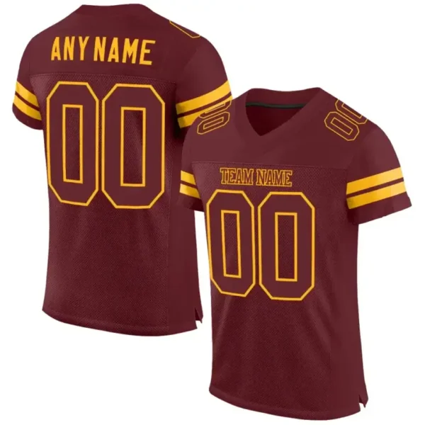 Custom Burgundy Mesh Football Jersey with Gold