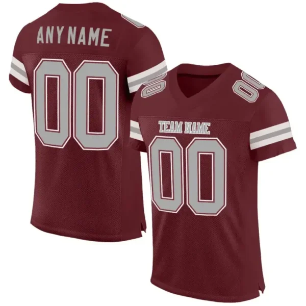 Custom Burgundy Mesh Football Jersey with Gray-White