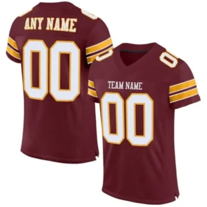 Custom Burgundy Mesh Football Jersey with White-Gold