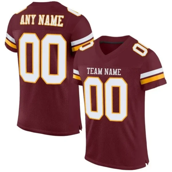 Custom Burgundy Mesh Football Jersey with White-Gold