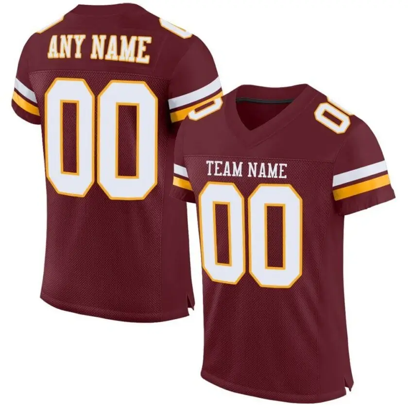 Custom Burgundy Mesh Football Jersey with White-Gold