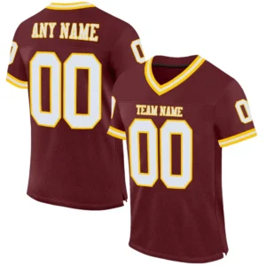 Custom Burgundy Mesh Throwback Football Jersey with White-Gold