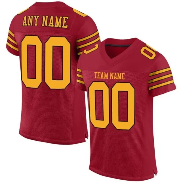 Custom Cardinal Mesh Football Jersey with Gold