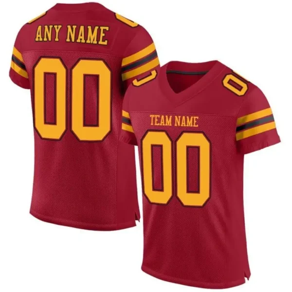 Custom Cardinal Mesh Football Jersey with Gold-Black
