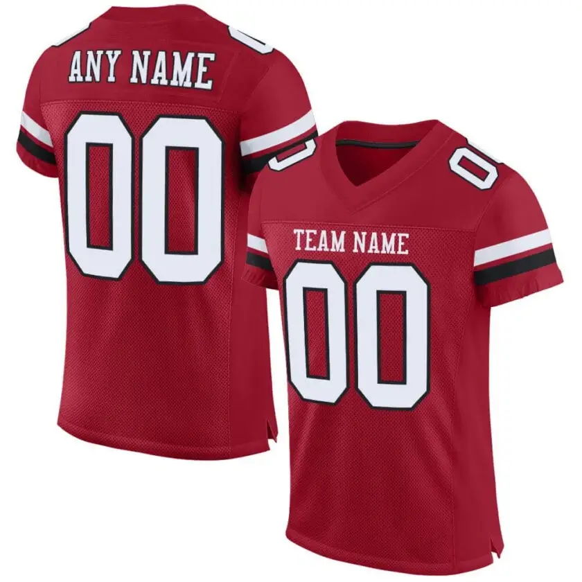 Custom Cardinal Mesh Football Jersey with White-Black
